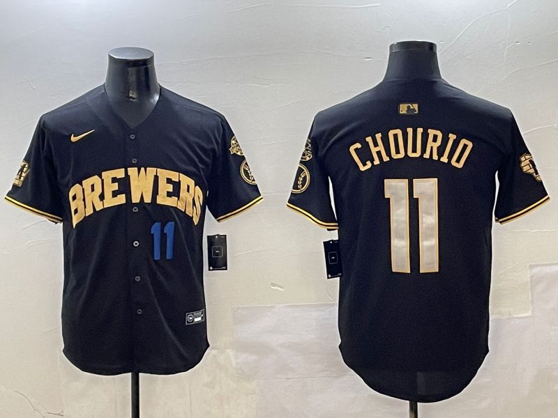 Men Milwaukee Brewers #11 Chourio Black Gold Game 2025 Nike MLB Jersey style 2